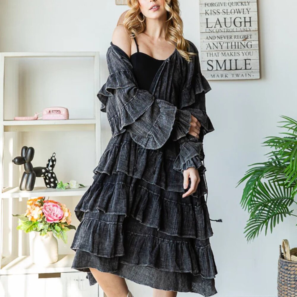 Oli & Hali Washed Ruffle Detail Longline Duster Size Medium - Picture 2 of 9